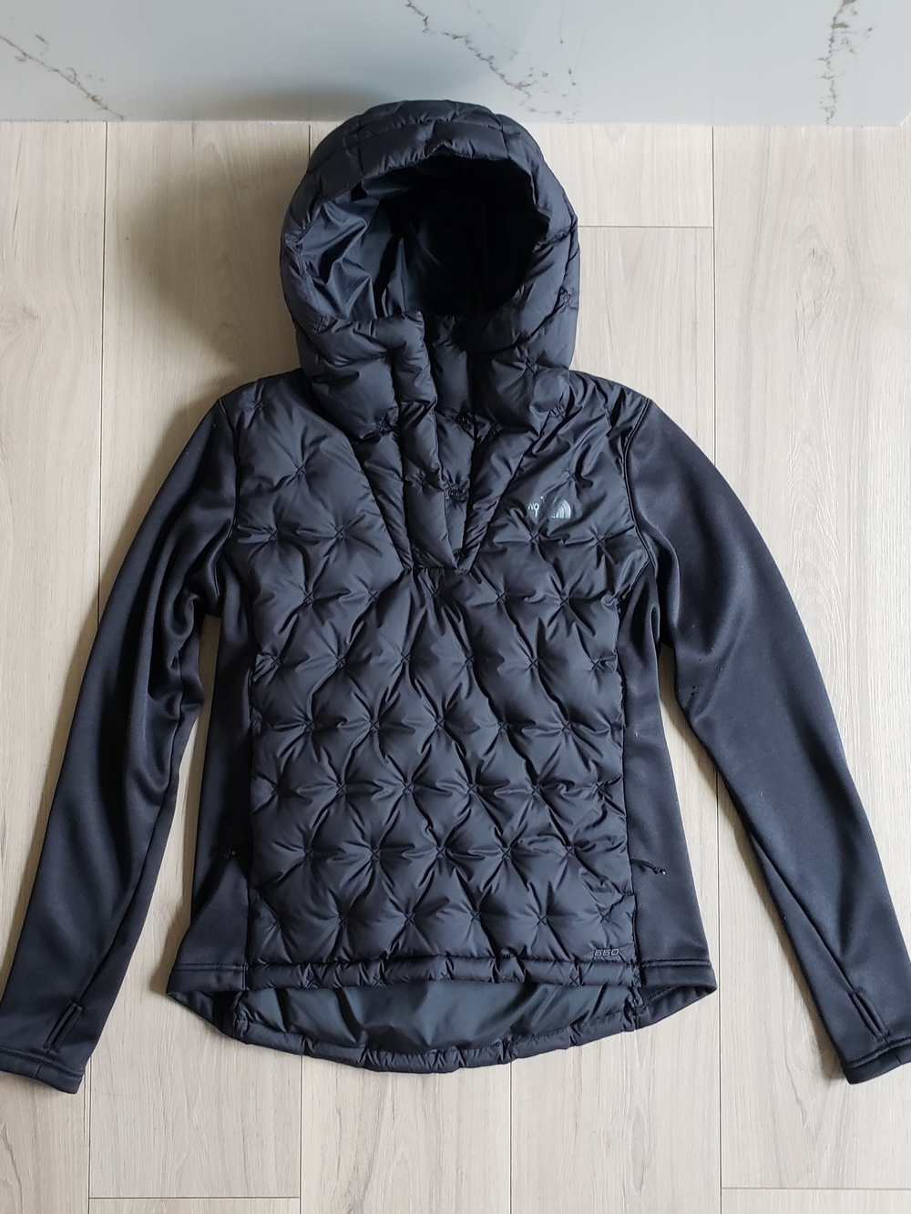 The North Face Quilted Hooded Hybrid Pullover Womens Medium Black